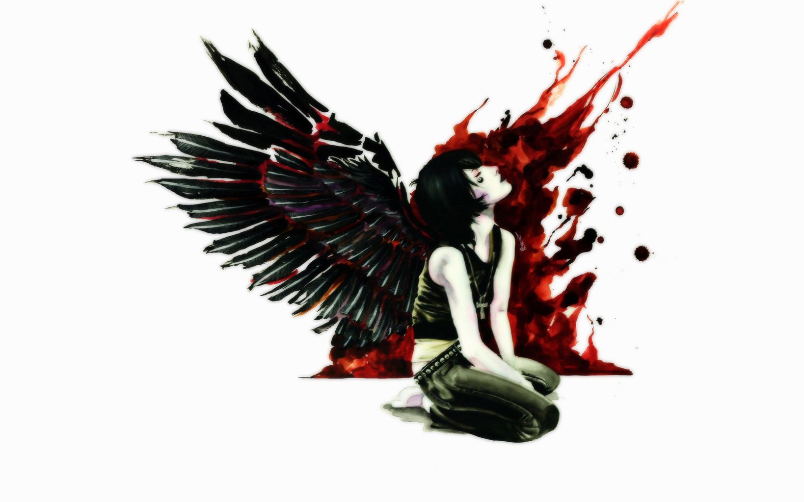 Dark horror gothic women girl macabre blood angel fallen mood style anime fantasy wallpaperx1024