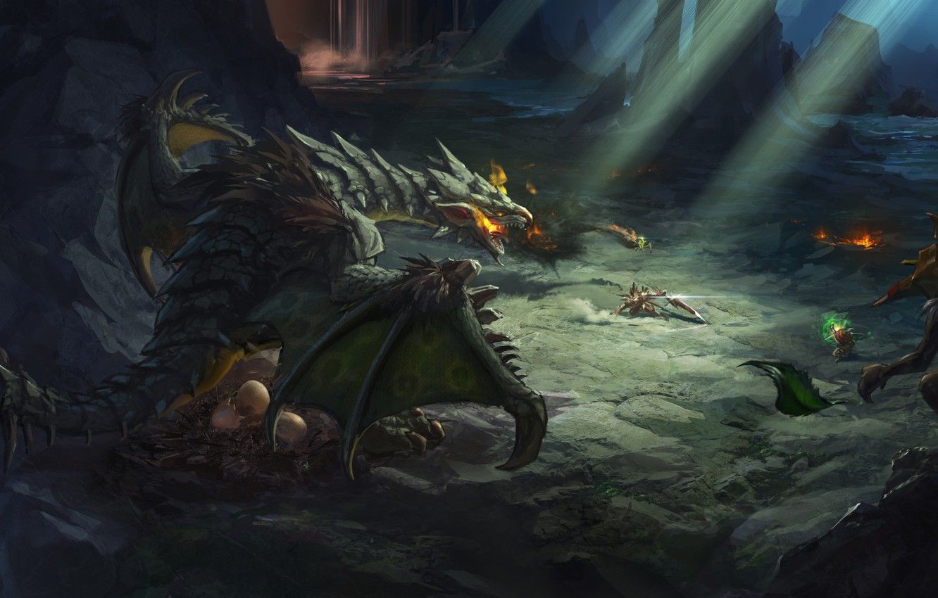 Wallpaper stones, dragon, eggs, protection, art, cave, goblins image for desktop, section фантастика