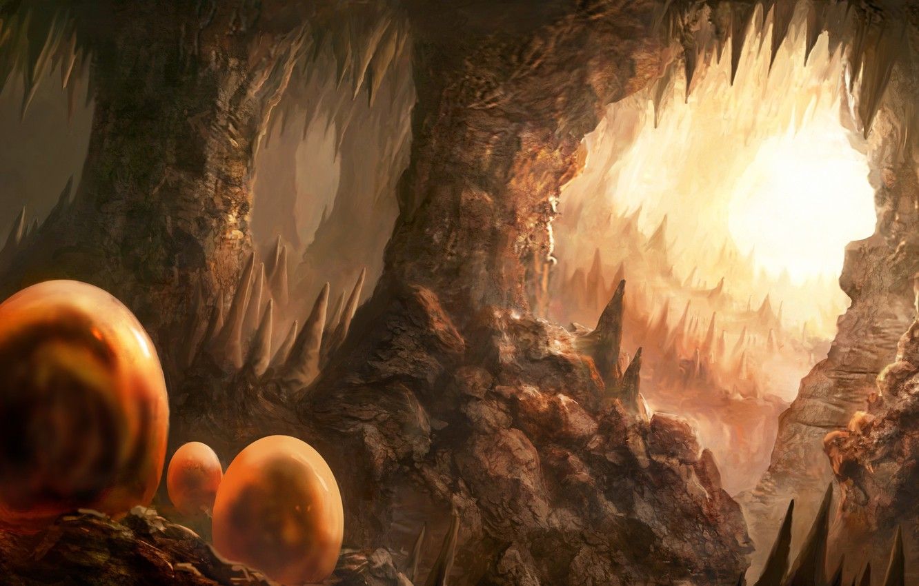 Wallpaper rocks, eggs, dragons, art, cave image for desktop, section фантастика