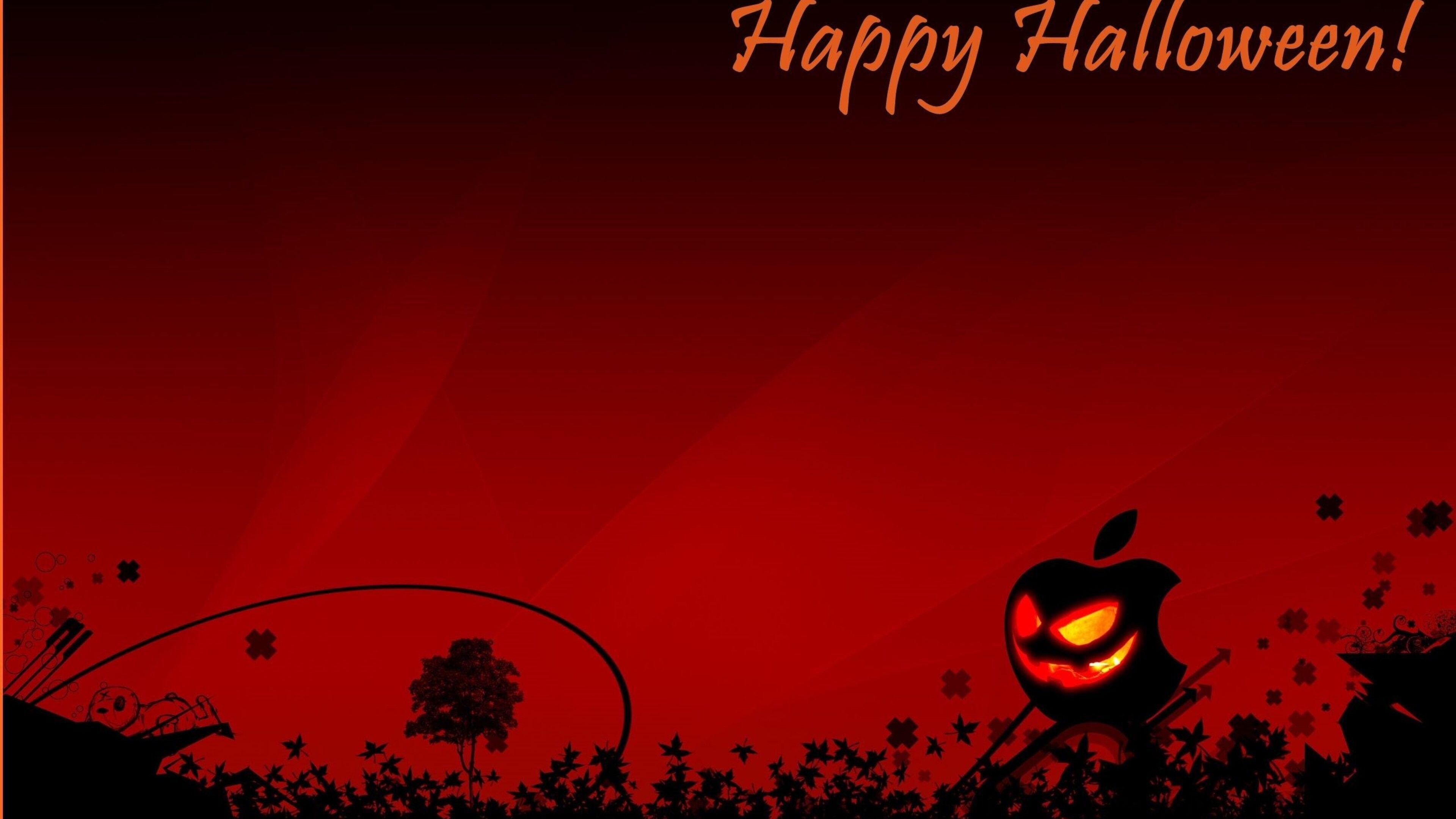Happy Halloween on fire and red background