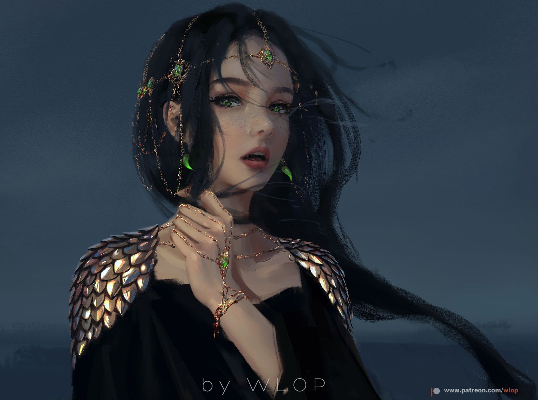 Dark Wallpaper • Wallpaper woman with black hair wallpaper, WLOP, anime girls, artwork, women • Wallpaper For You The Best Wallpaper For Desktop & Mobile