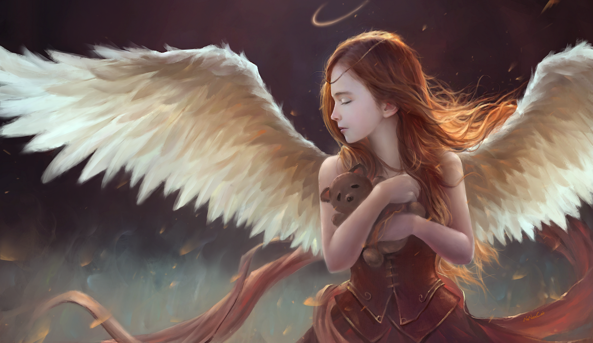 Fantasy Angel Wings Girl Child Fantasy Teddy Bear Wallpaper. Fantasy girl, Fantasy art, Fantasy
