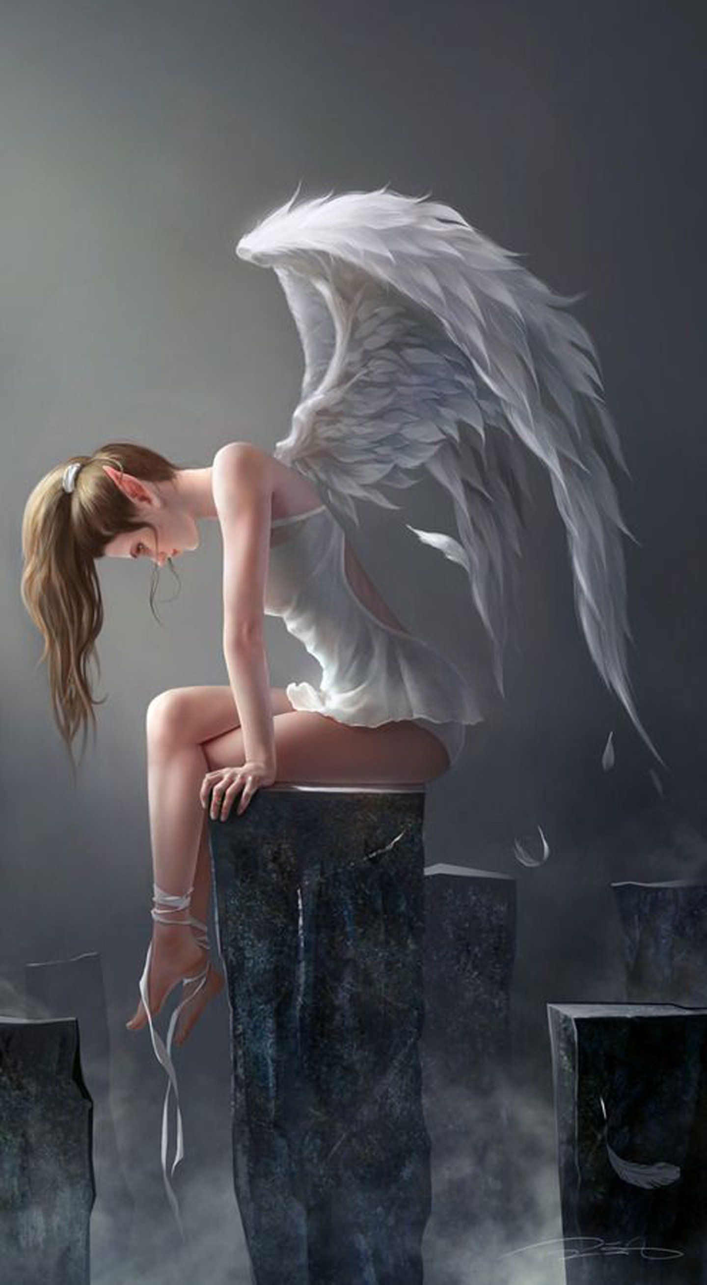 Angel girl wings fantasy alone light wallpaperx2615