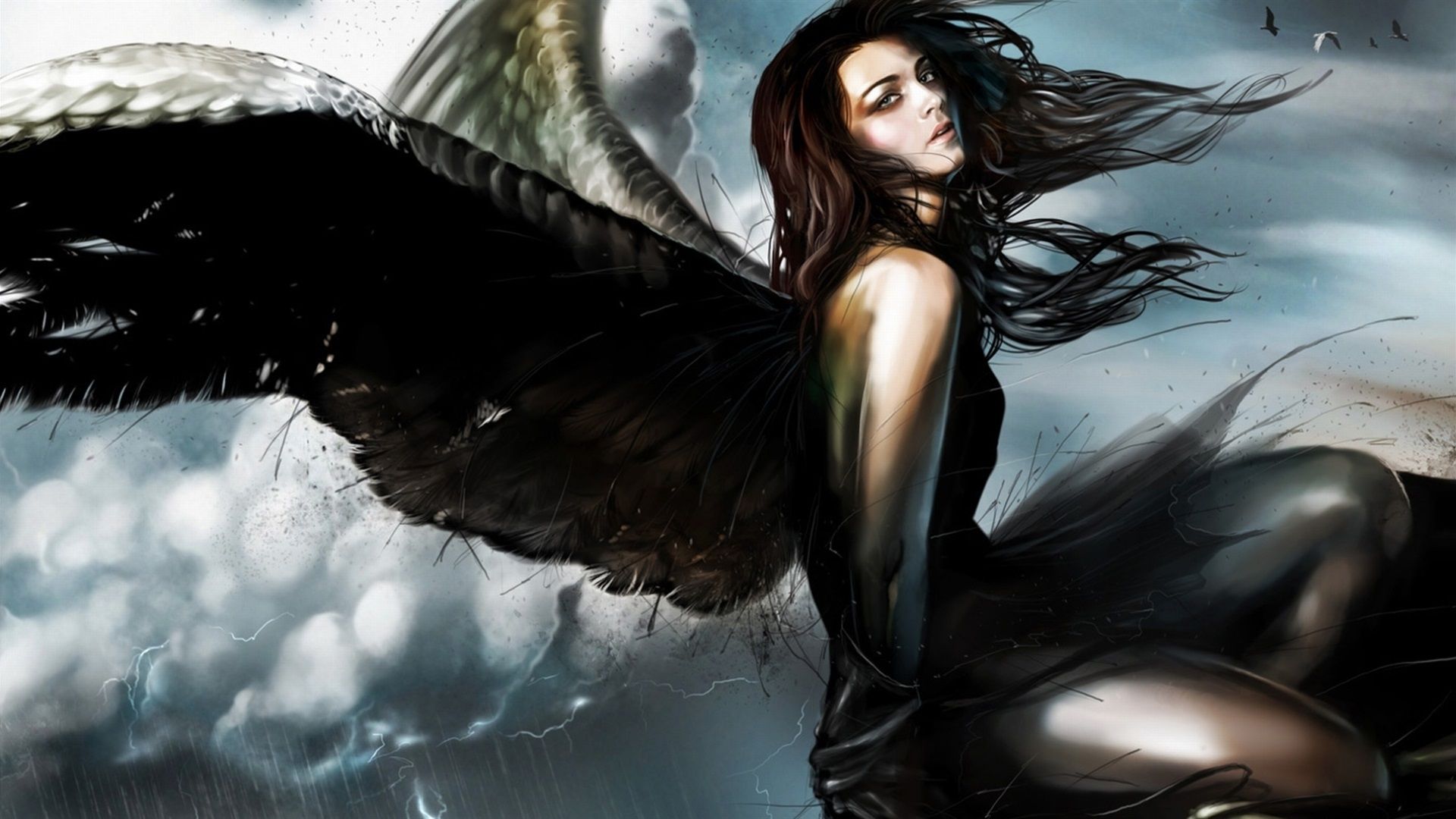 Wallpaper Fantasy angel, girl, black wings 1920x1080 Full HD 2K Picture, Image