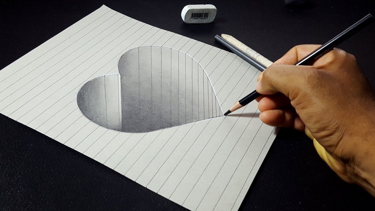 3D Hole Heart Shape Easy Drawings