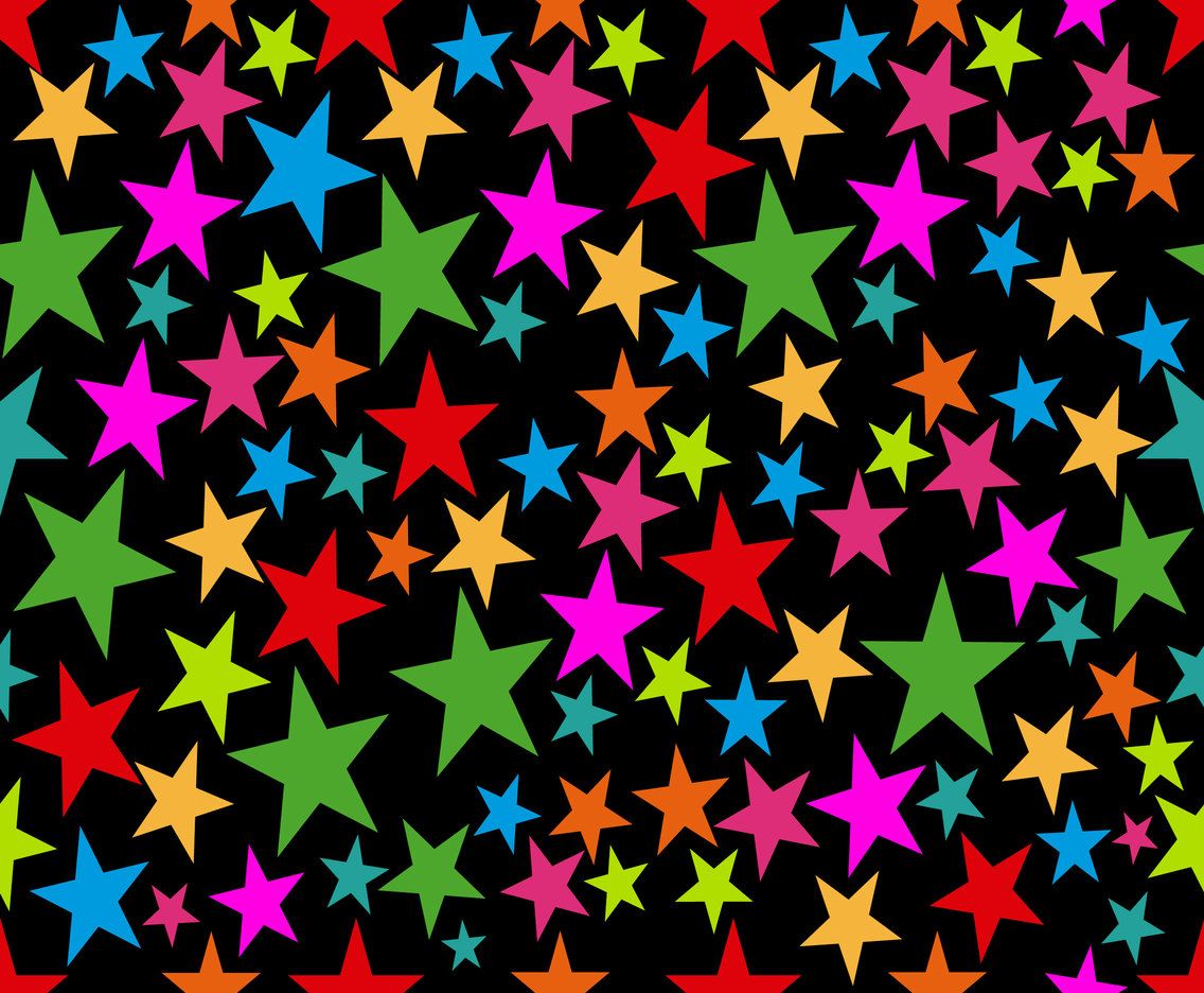 Colorful Stars On Black Background, Vector Seamless Pattern Vector Art & Graphics