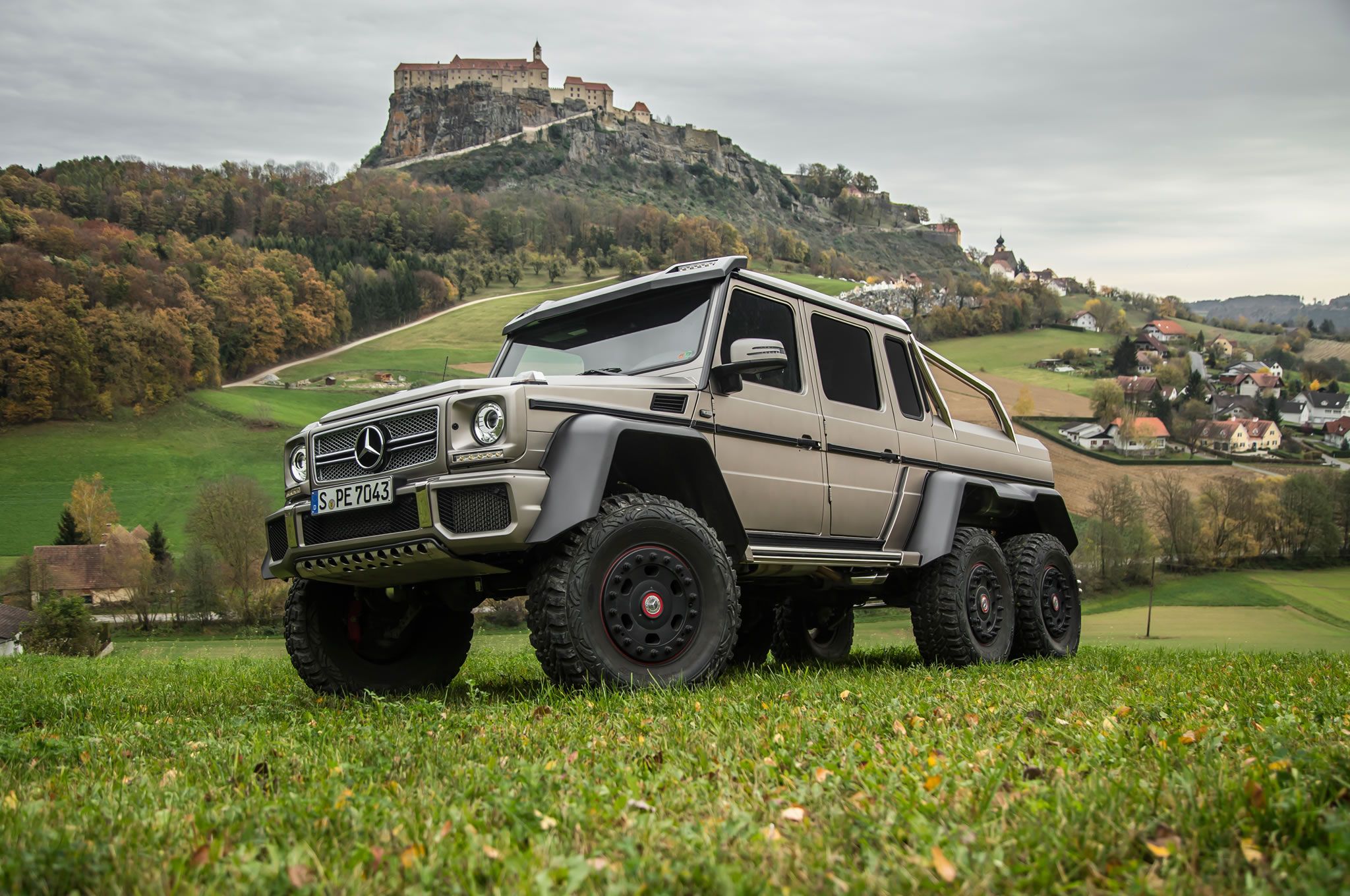 Mercedes Benz G63 AMG 6x6 Plate, Front View, Monastery In Background