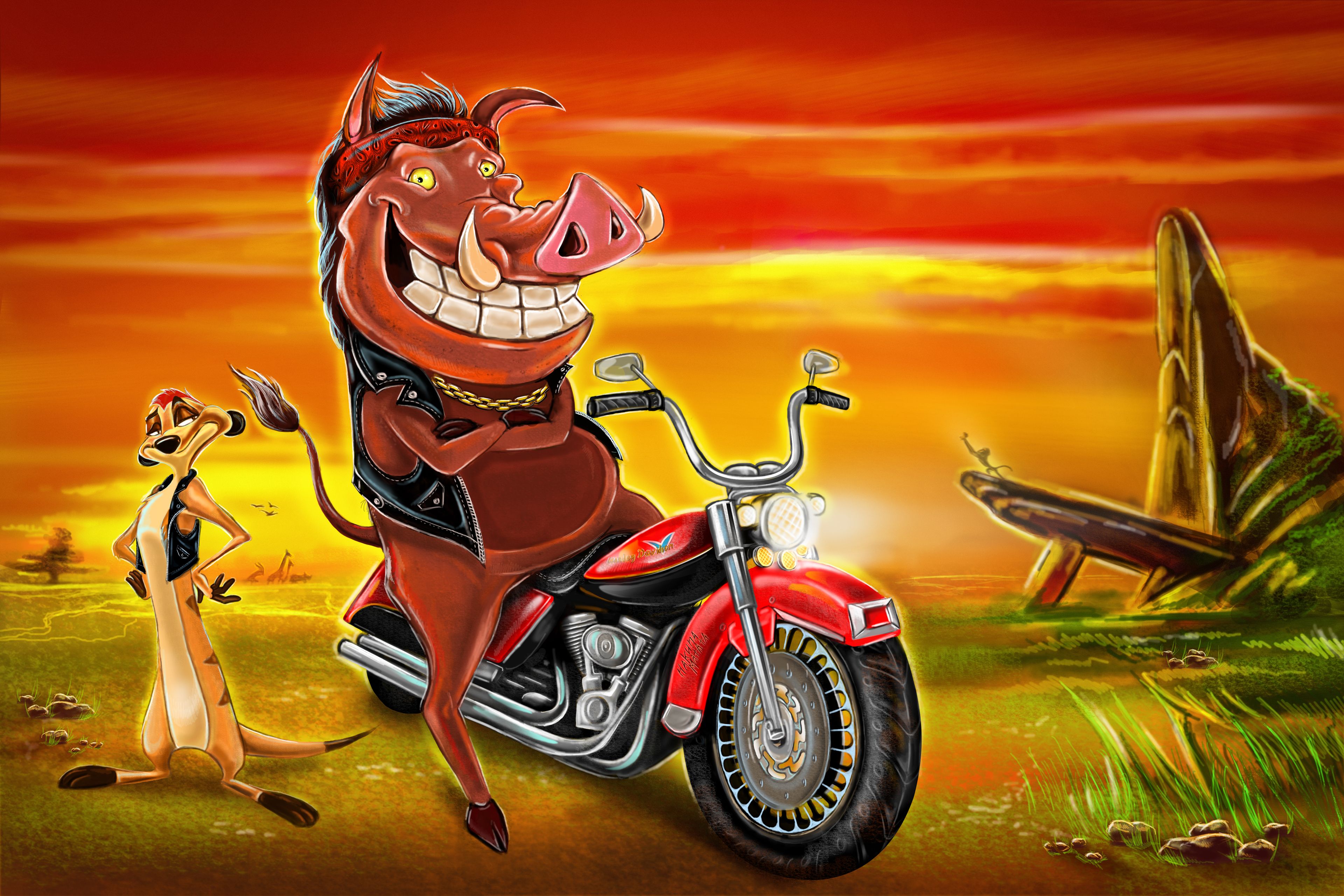 Timon And Pumbaa Bike Rider, HD Artist, 4k Wallpaper, Image, Background, Photo and Picture