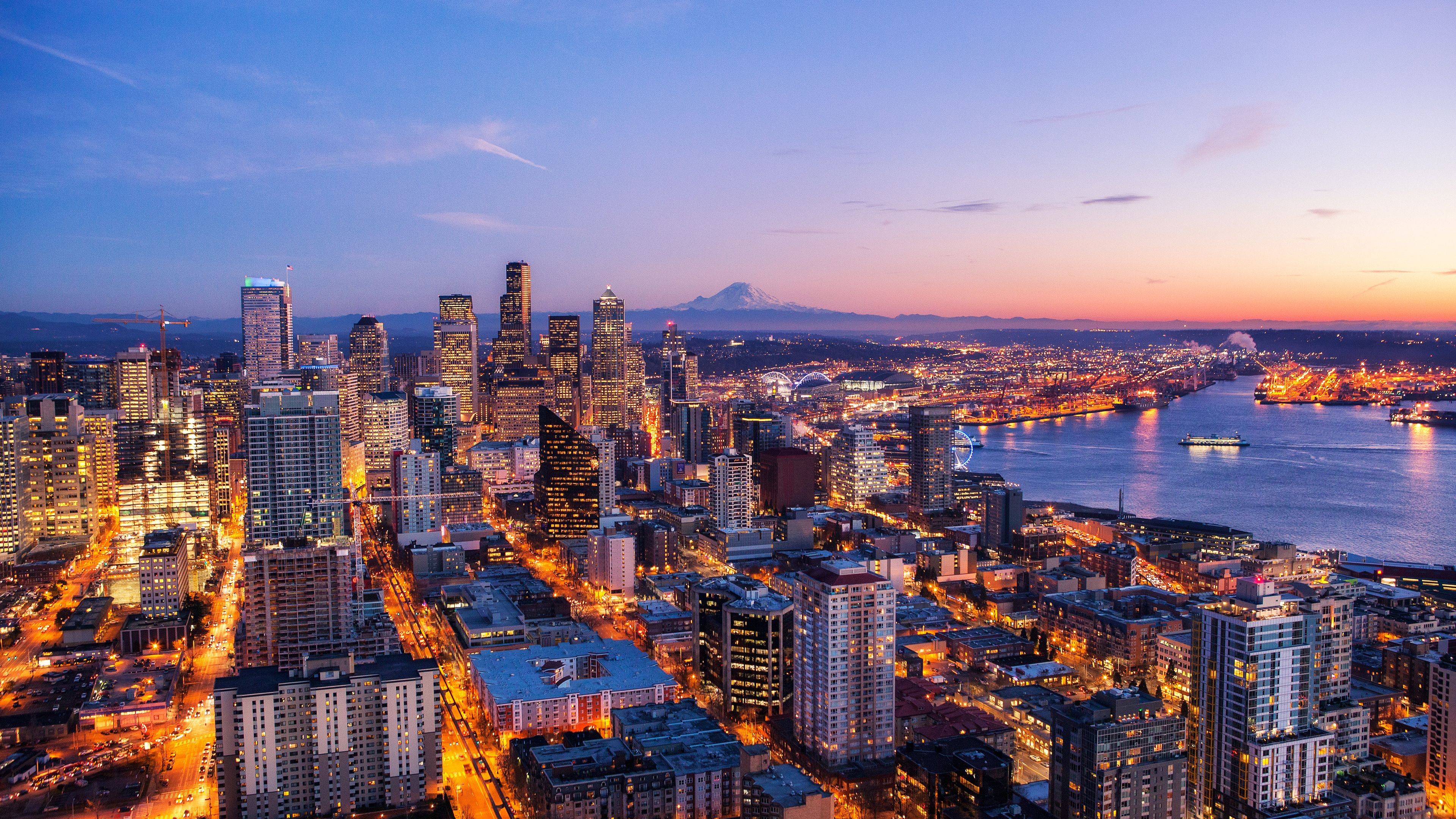 Wallpaper 4k Seattle Skyline At Night View 4k Wallpaper