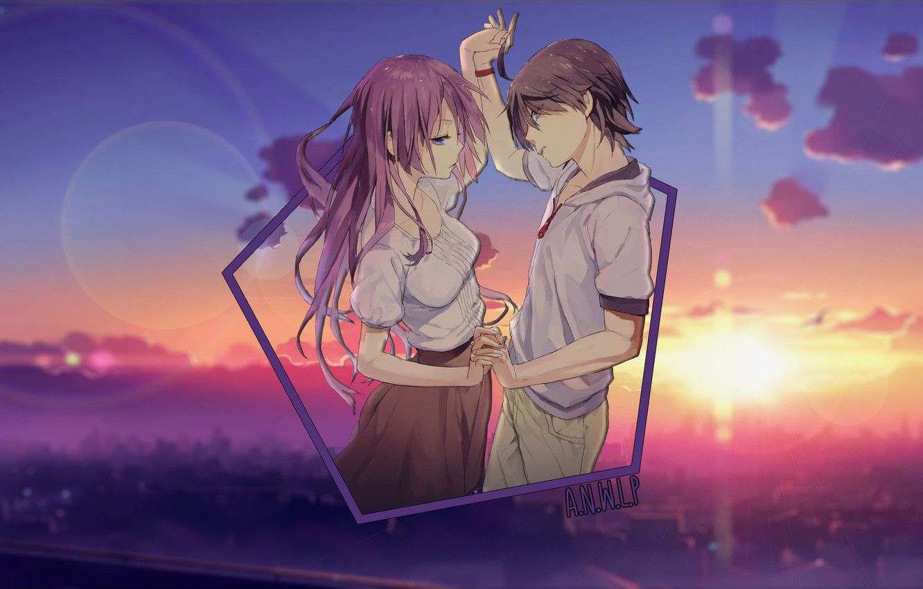 Wallpaper sunset, dance, anime, pair, a guy and a girl, madskillz image for desktop, section прочее