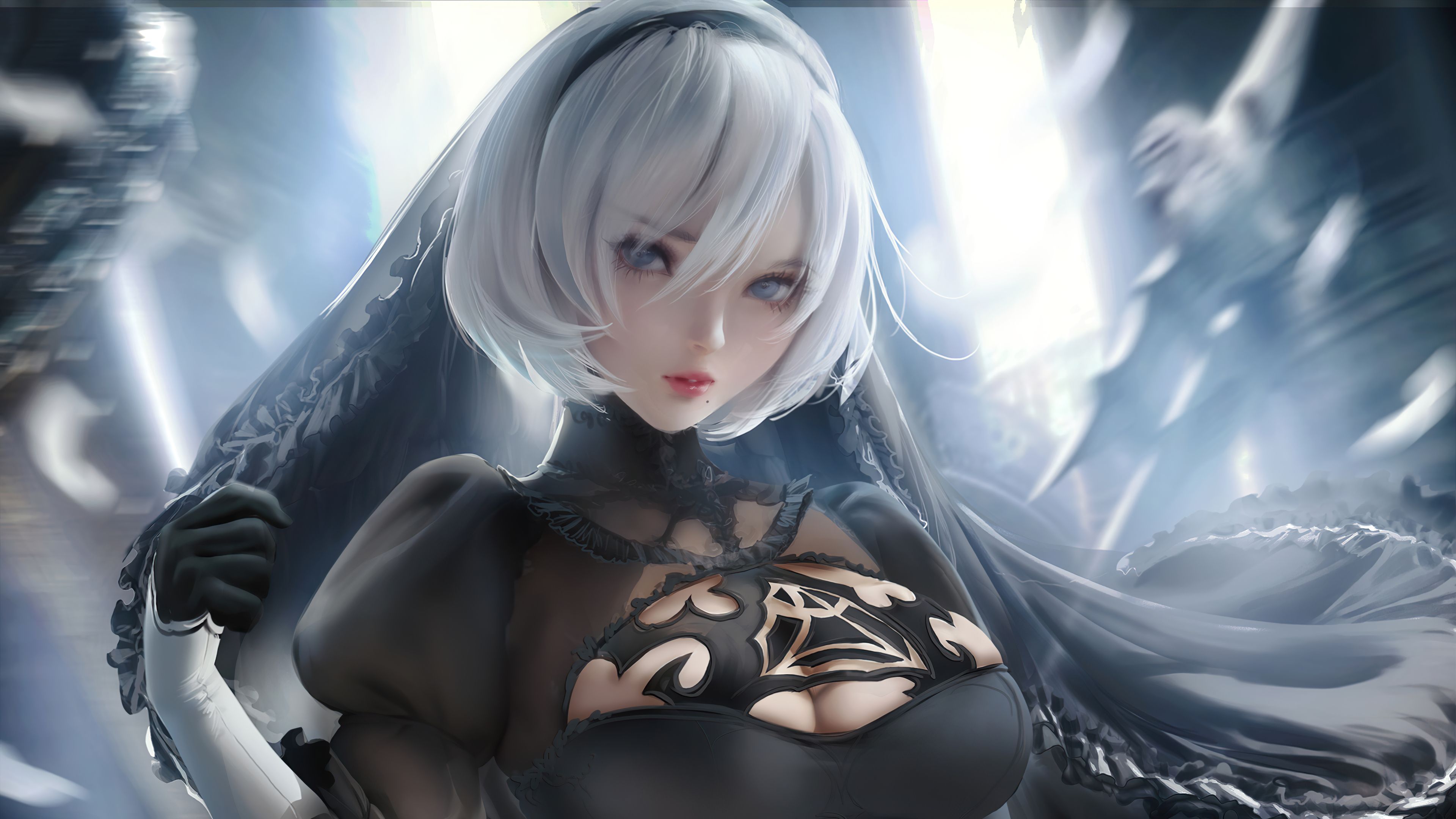 2B, anime-aesthetic, anime-, anime-x-reality, nier-automata, anime HD phone  wallpaper