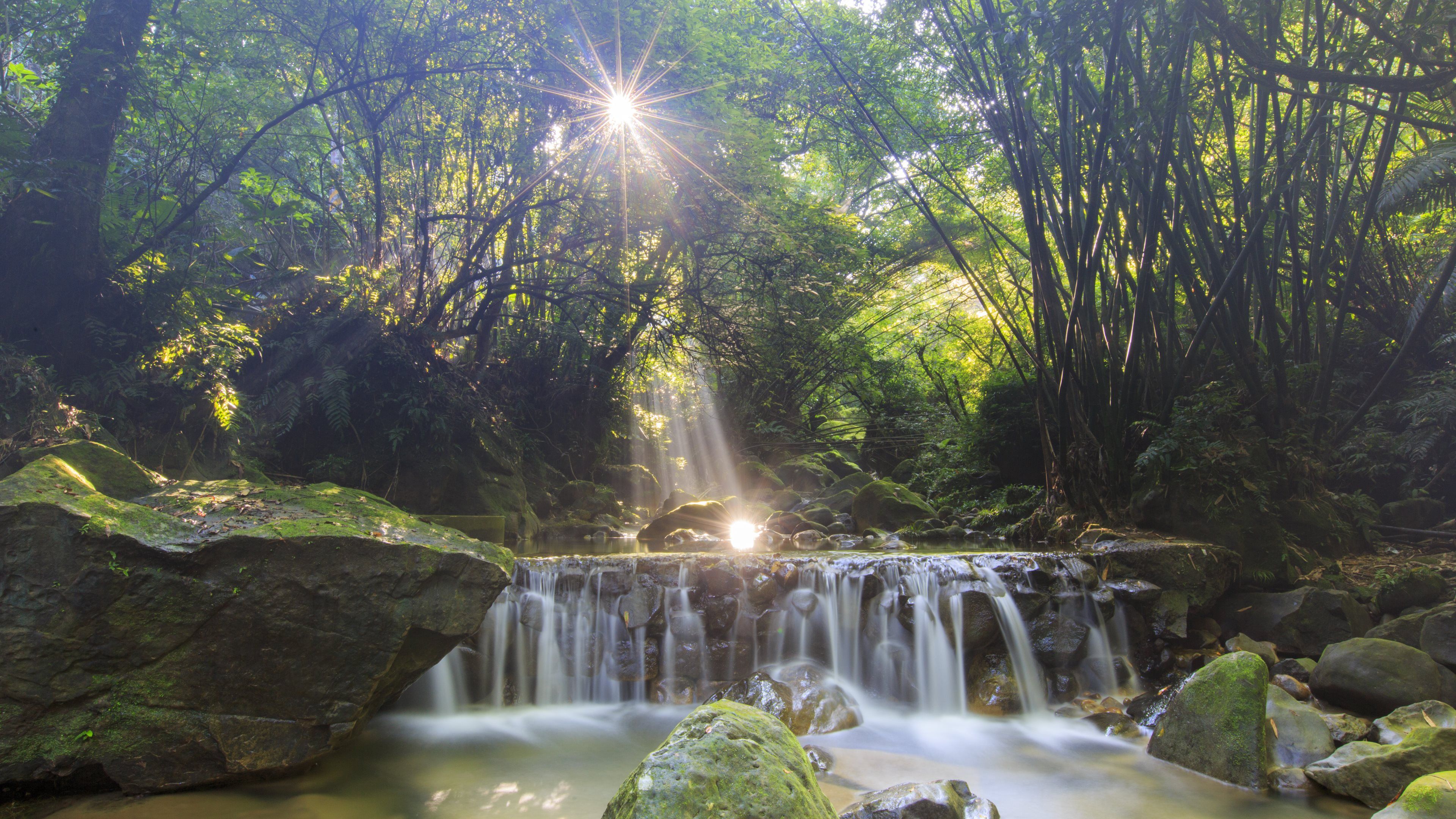 Sun Rays And Waterfalls Wallpaper & Background Download
