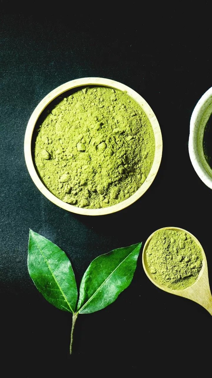 Matcha green tea in a teacup and green tea powder 4K wallpaper download