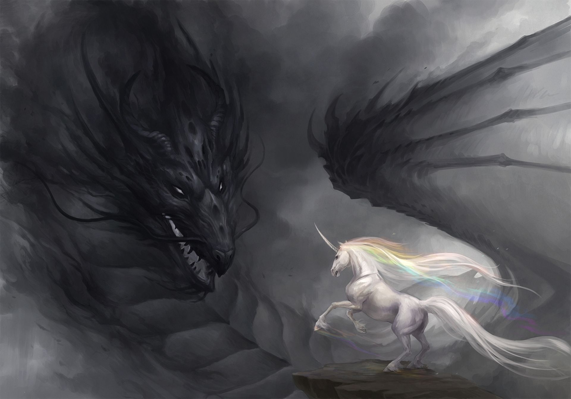Download wallpaper Art, dragon, unicorn, rainbow free desktop wallpaper in the resolution 1920x1344