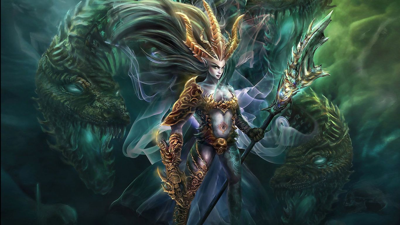 Green Dragon Mythology Fictional Character Woman Warrior Mythical Creature Fantasy Art Artwork Wallpaper For Computer, Wallpaper13.com