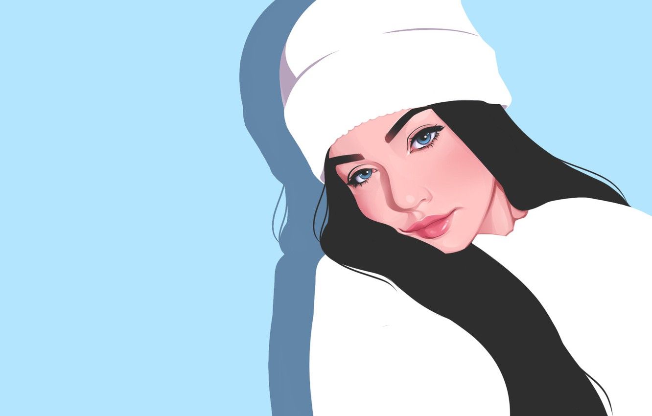 Wallpaper Girl, Minimalism, Lips, Hat, Girl, Eyes, Background, Brunette, Art, Beautiful, , Art, Brunette, Eyes, , Beautiful image for desktop, section минимализм