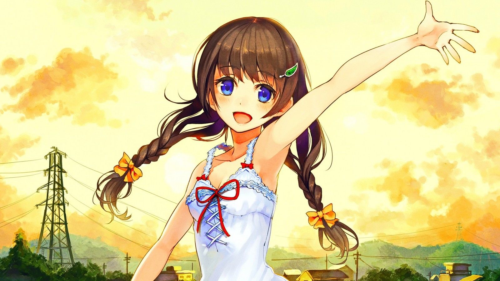 illustration, long hair, anime, anime girls, blue eyes, brunette, open mouth, smiling, cartoon, braids, original characters, mythology, screenshot, computer wallpaper, mangaka. Mocah.org HD Desktop Wallpaper