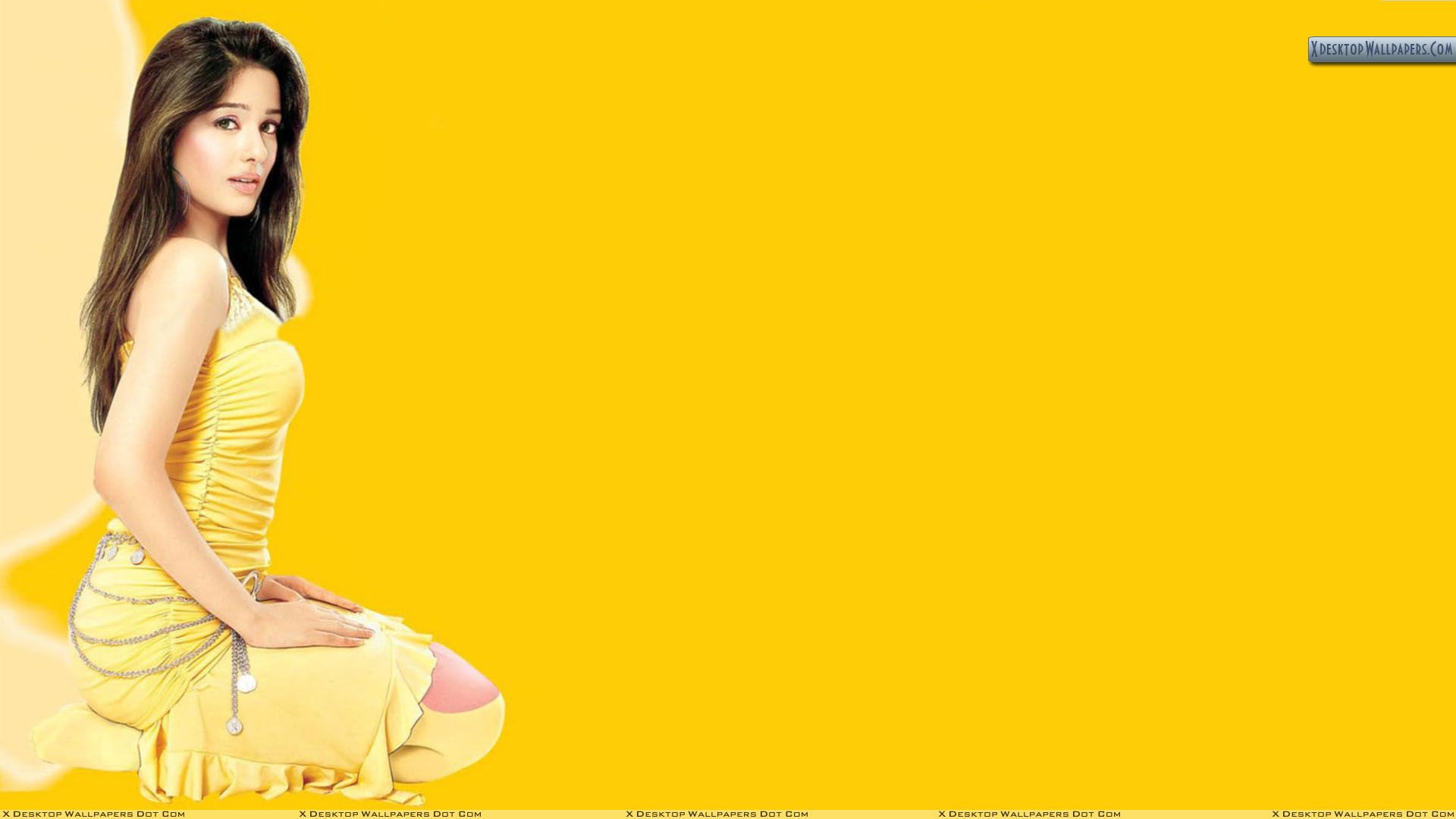 Amrita Rao Sitting In Yellow Dress And Background Wallpaper