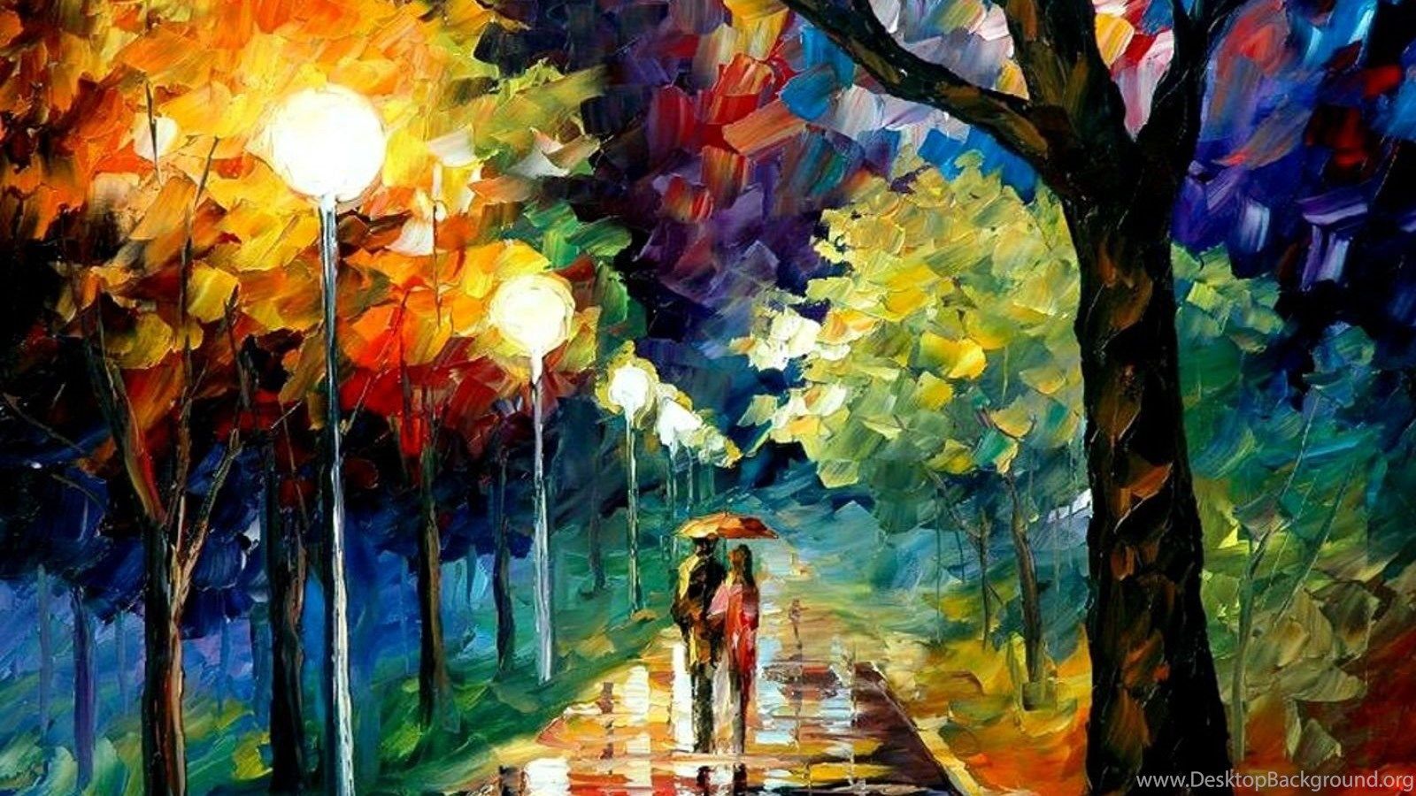 Abstract Couple Walking Painting Nature Desktop Background