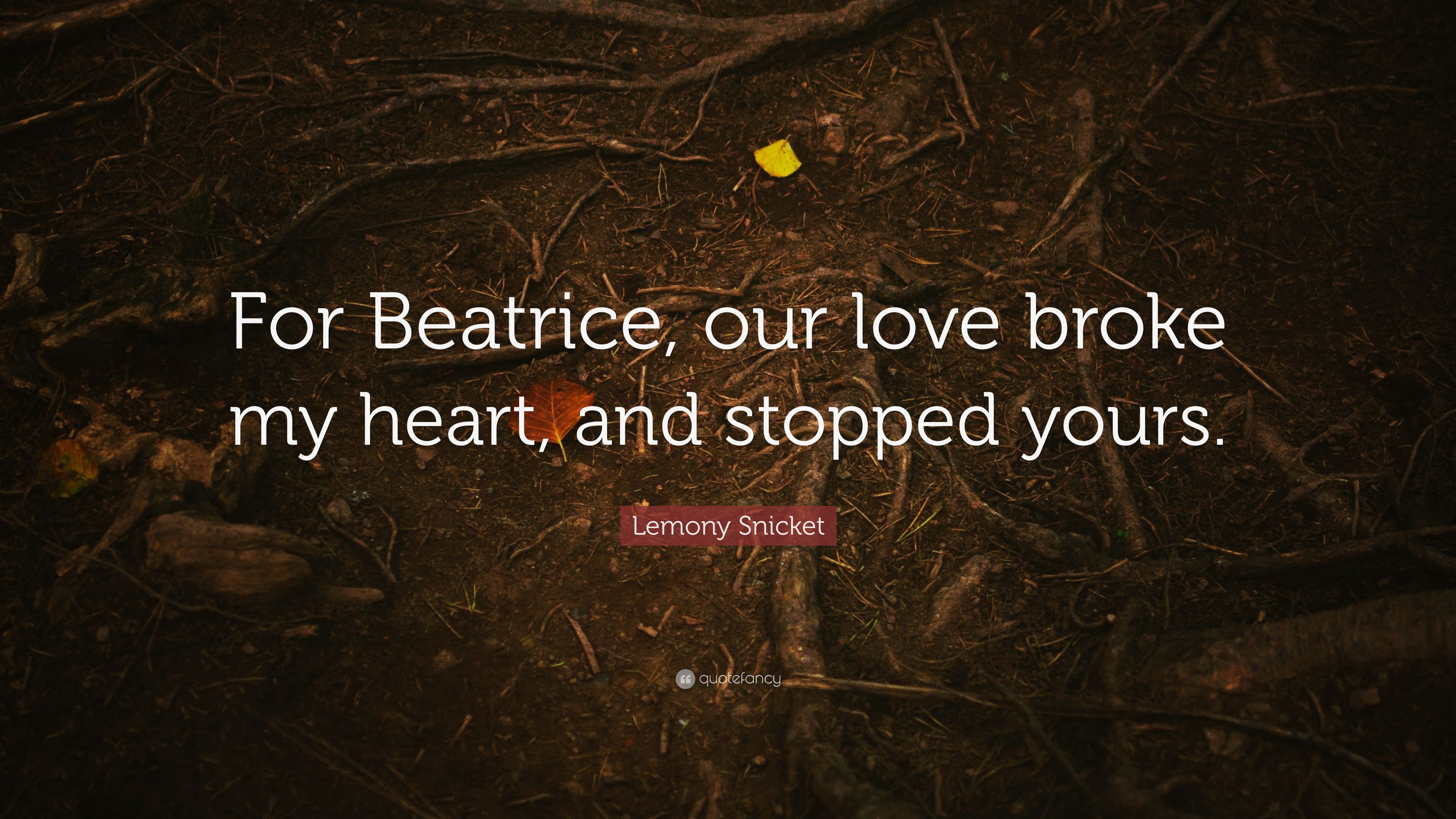 Lemony Snicket Quote: “For Beatrice, our love broke my heart, and stopped yours.” (7 wallpaper)