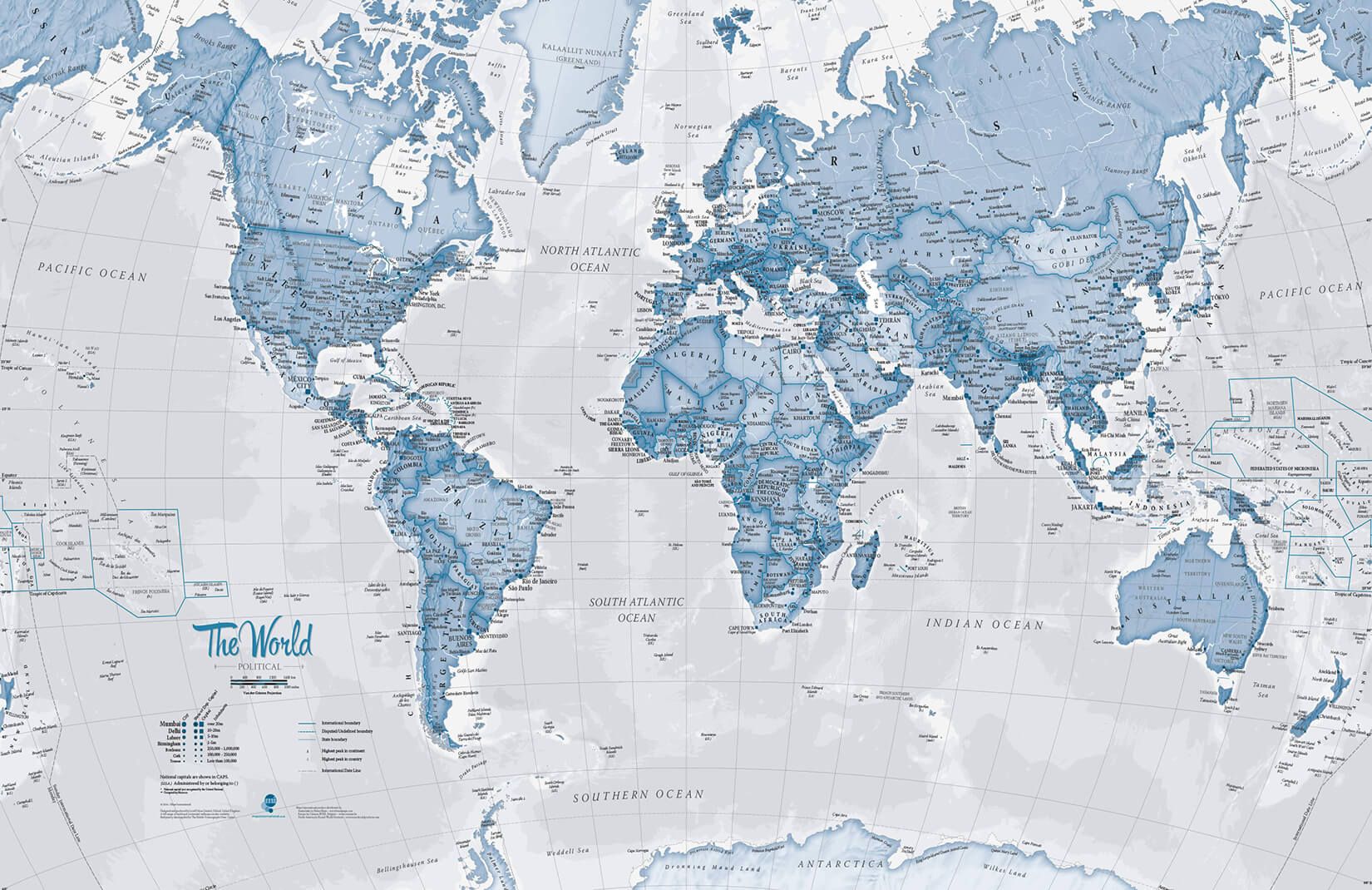 Blue World Atlas Map Wallpaper Mural