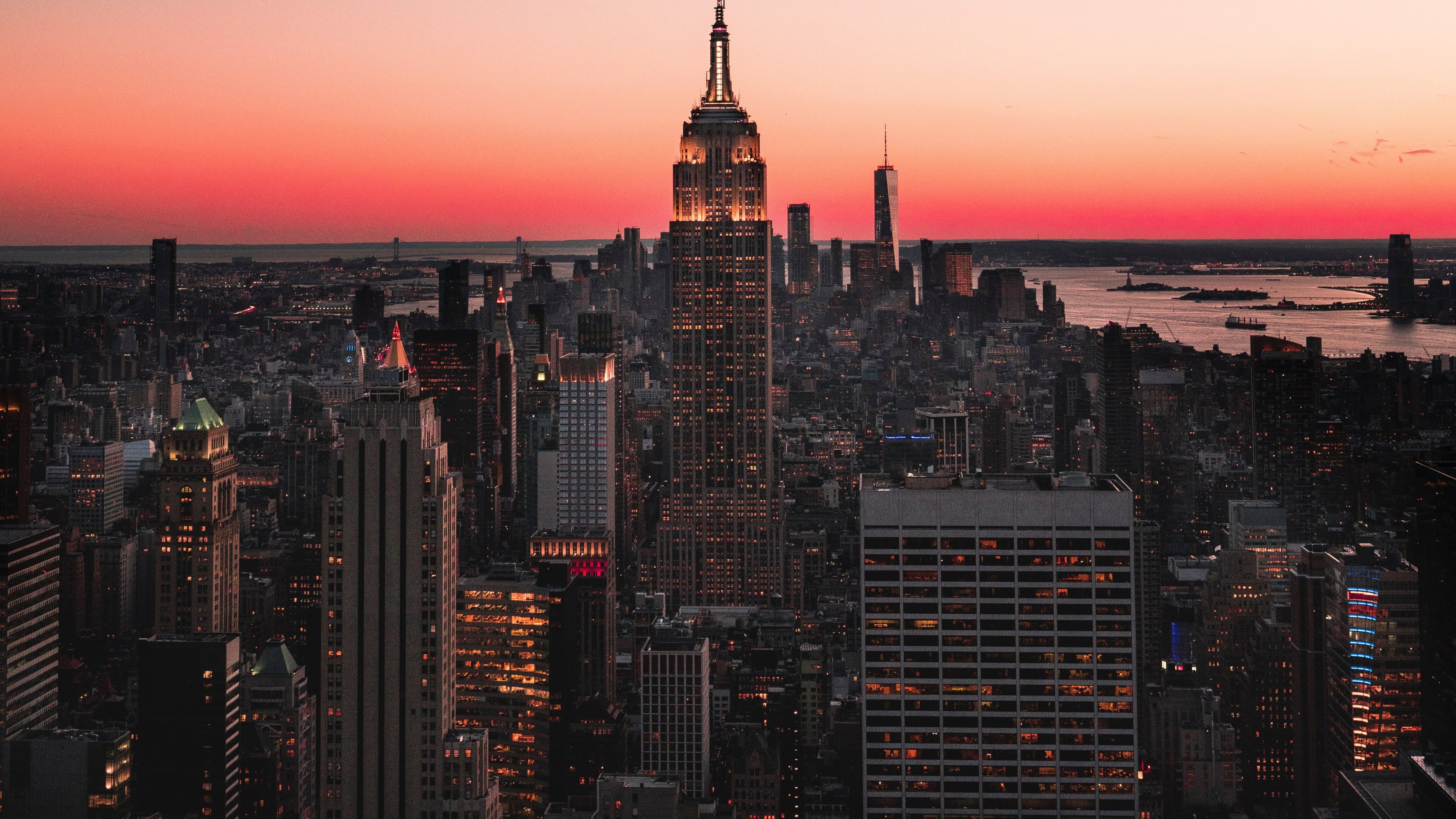 Empire State Building 4K Wallpaper, Skyscraper, New York City, Sunset, Cityscape, Skyline, Urban, 5K, World
