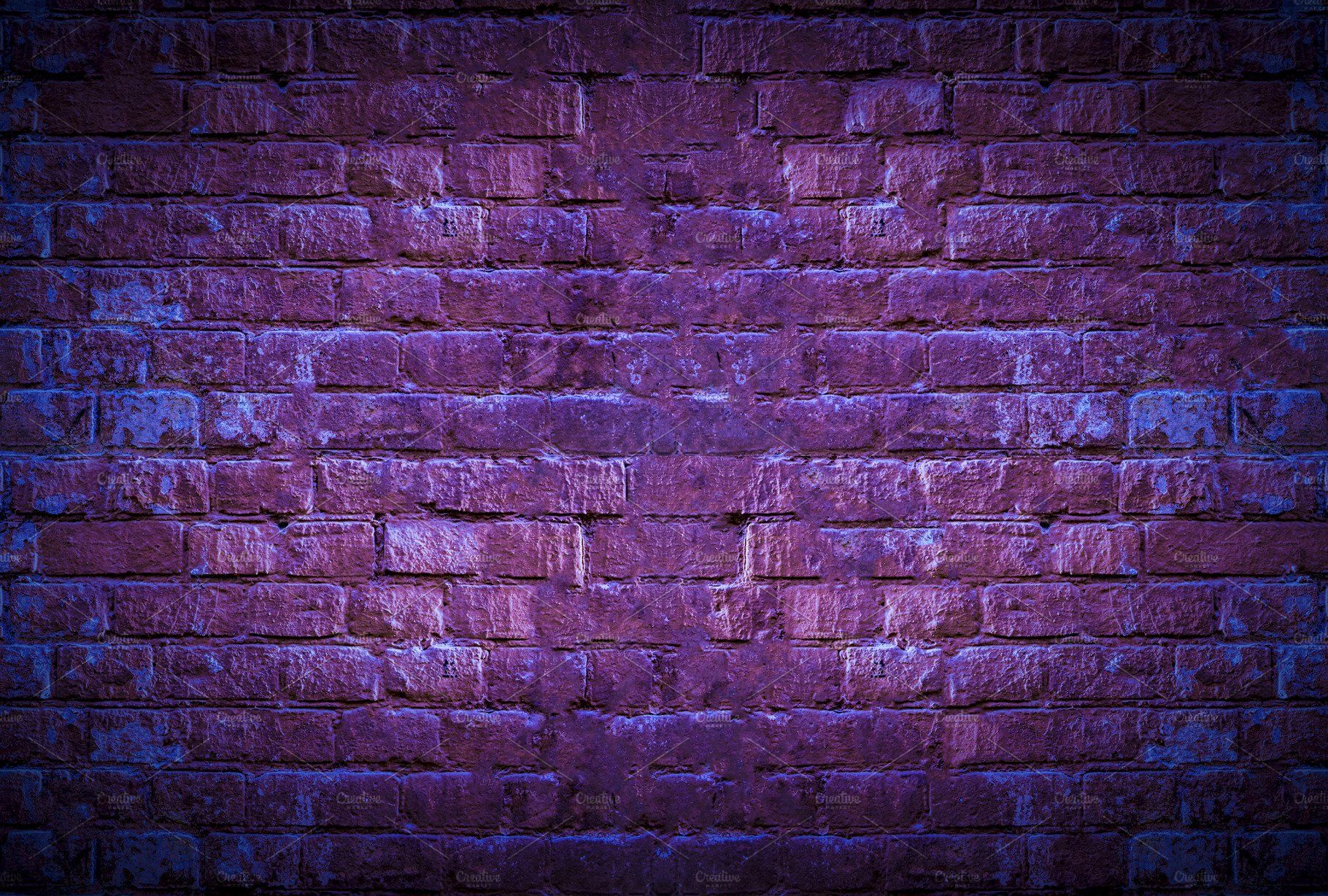 Neon Brick Wall Glow With Copy Space. High Quality Creative Market