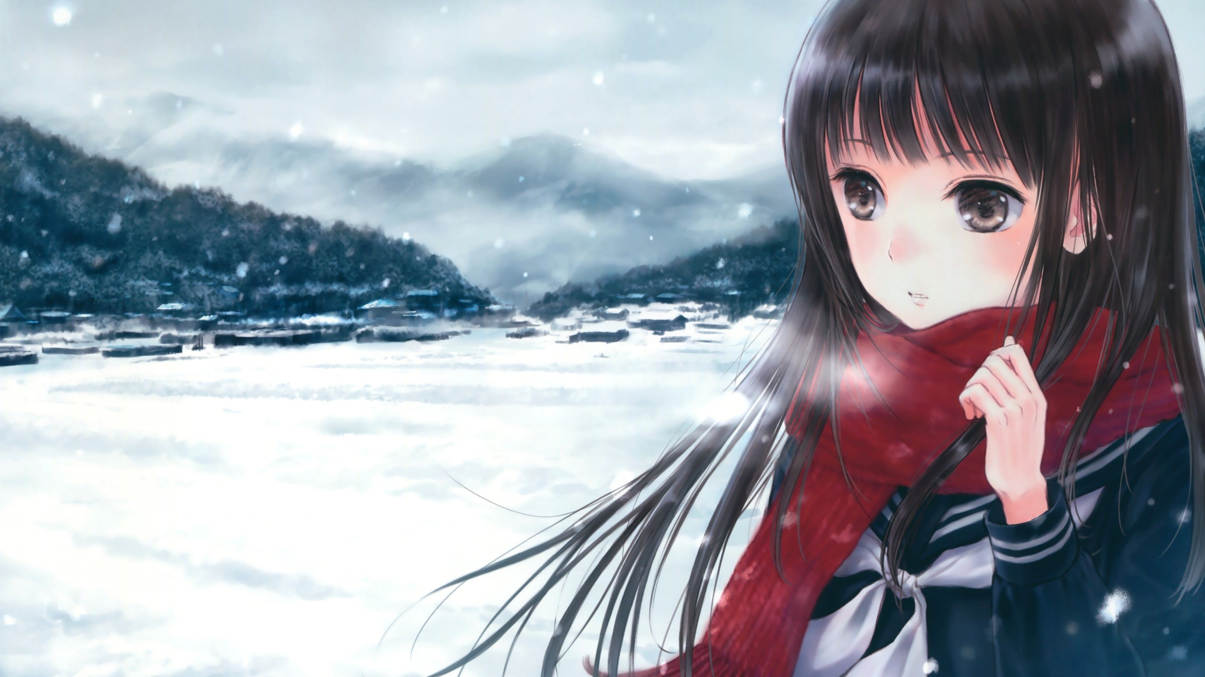 Download anime, girl, beauty, winter, 4k 4K resolution 16:9 ratio wallpaper 3840x2160