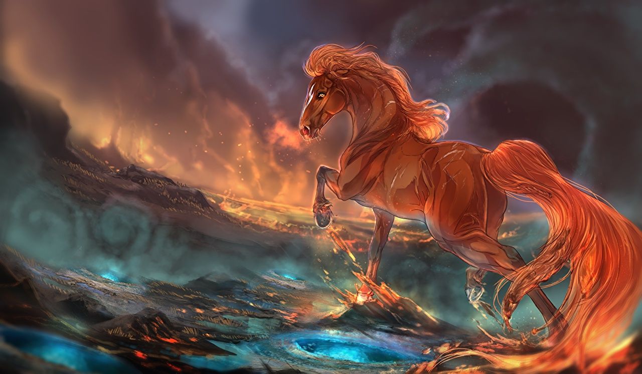 Wallpaper horse Fantasy flame Painting Art