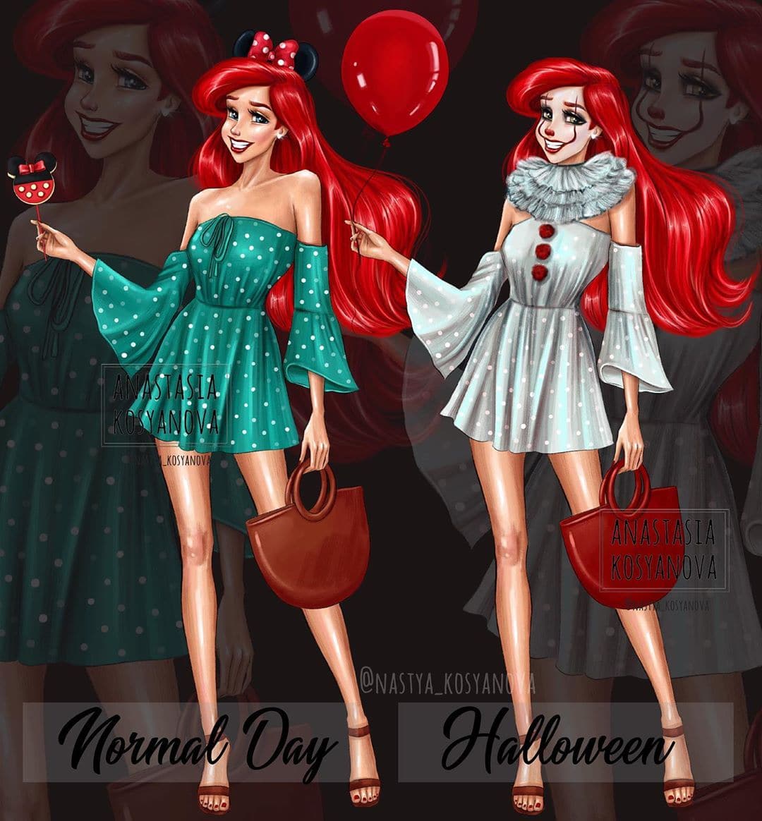 The artist changed the image of Disney princesses and added Halloween horror to them