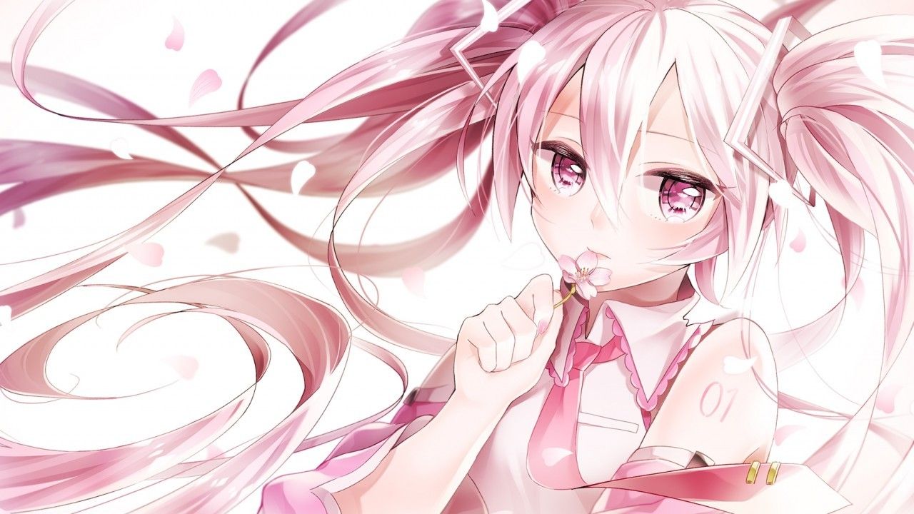 Download 1280x720 Vocaloid, Hatsune Miku, Pink Hair, Twintails, Flower Petals Wallpaper