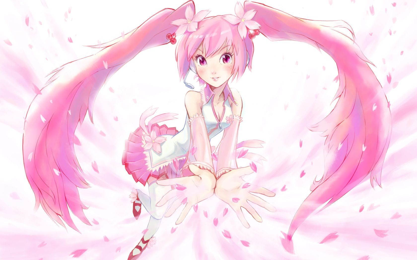Sakura Miku With Pink Flower Wallpaper
