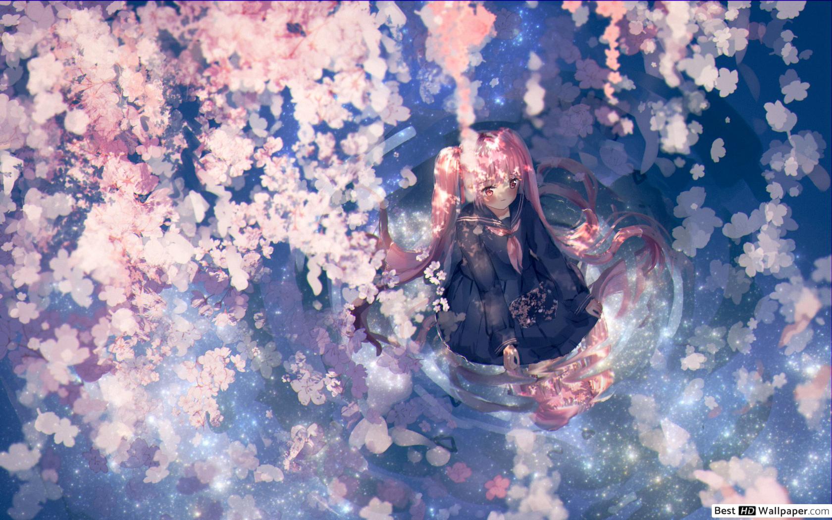 Sakura Miku and pink flower HD wallpaper download