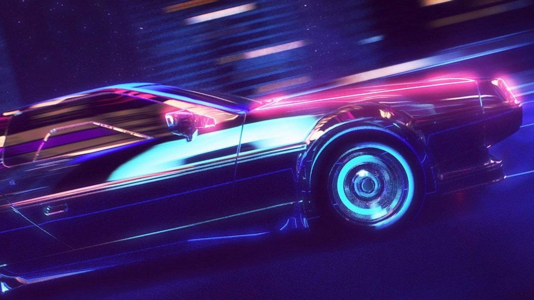 Neon Wallpaper • Black car, pink and blue car timelapse photography, New Retro Wave wallpaper • Wallpaper For You The Best Wallpaper For Desktop & Mobile