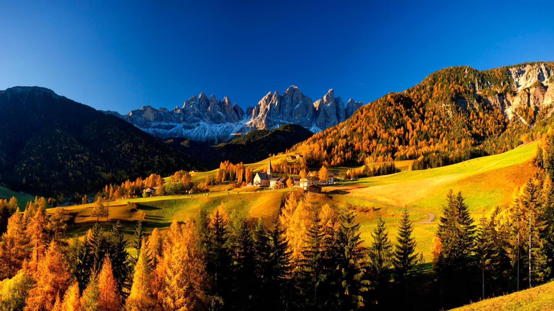 Misty Fall Mountain Wallpaper HD Mountain Village Wallpaper & Background Download