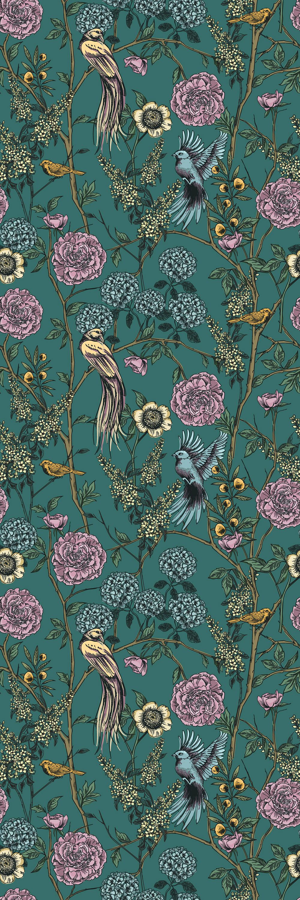 World Menagerie Nautilus Removable Vintage Floral Birds 4.17' L x 25 W Peel and Stick Wallpaper Roll