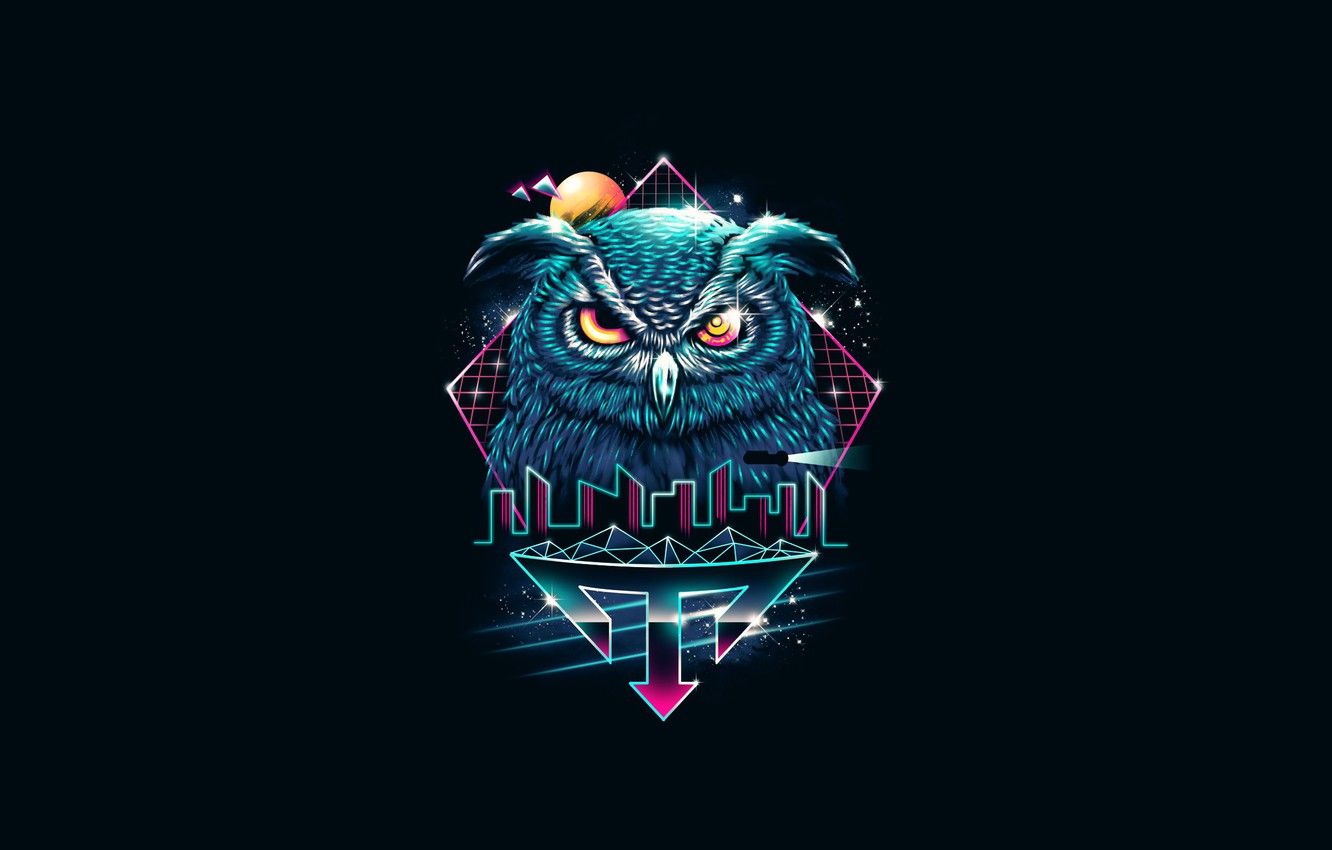 Wallpaper Minimalism, Figure, Owl, Bird, Art, by Vincenttrinidad, Vincenttrinidad, by Vincent Trinidad, Vincent Trinidad, Cyber Animod Owl, Neon infused 80's Classic Retro Styled, Nocturnal Animod image for desktop, section минимализм