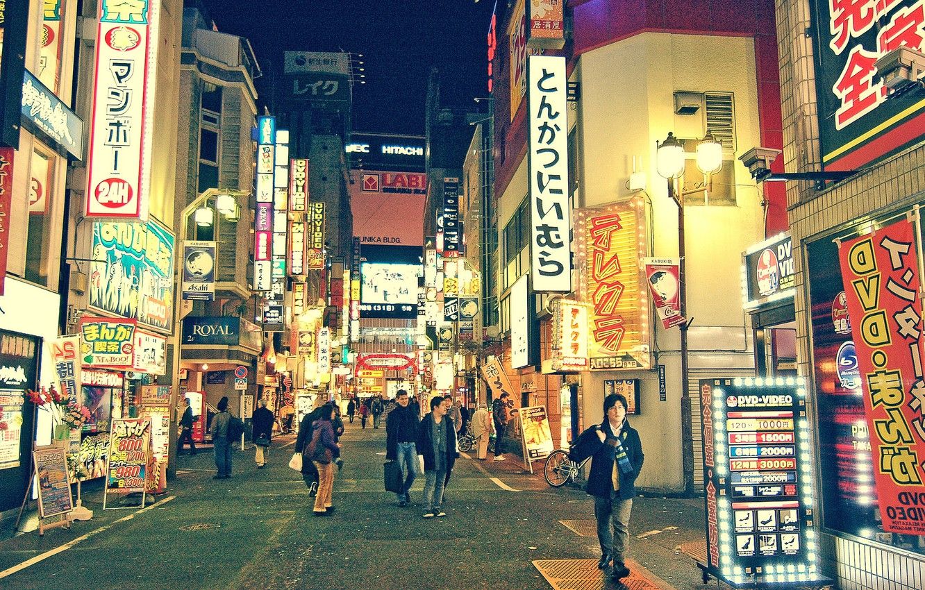 Wallpaper people, street, neon, Japan, Tokyo, stores, life, restaurants image for desktop, section город