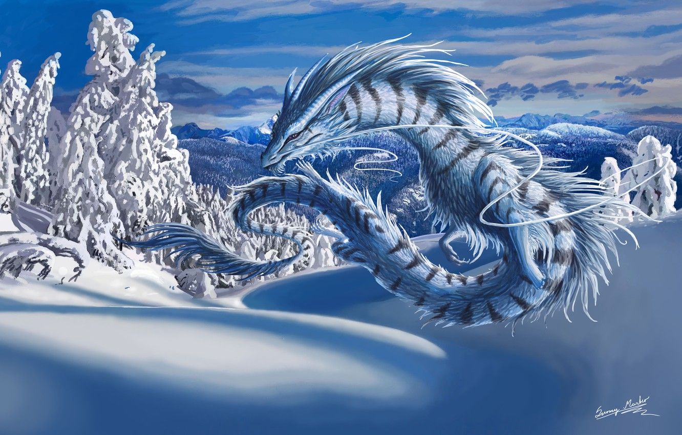 Wallpaper winter, snow, landscape, dragon image for desktop, section фантастика