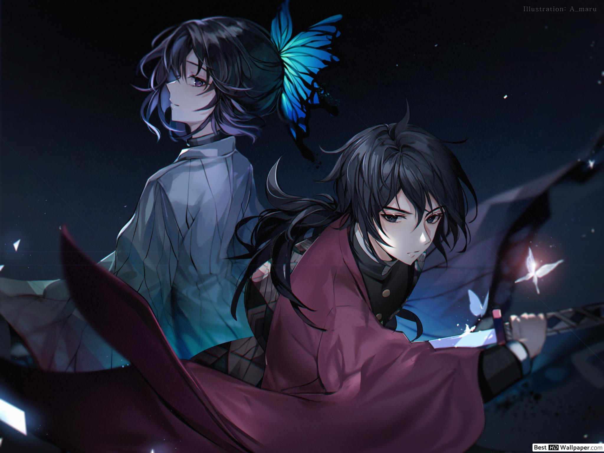 Demon slayers, Hashiras Giyu and Shinobu HD wallpaper download