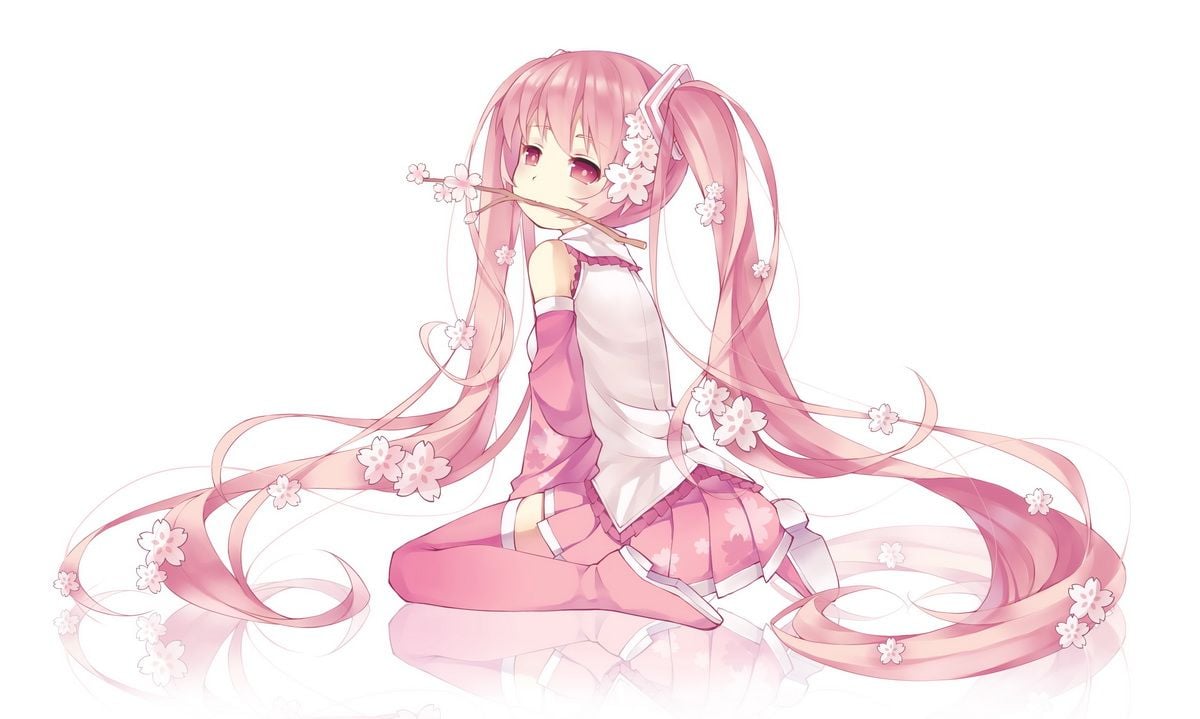 hatsune miku long hair pink eyes pink hair reflection sakura miku saru twintails vocaloid. konachan.com.com Anime Wallpaper