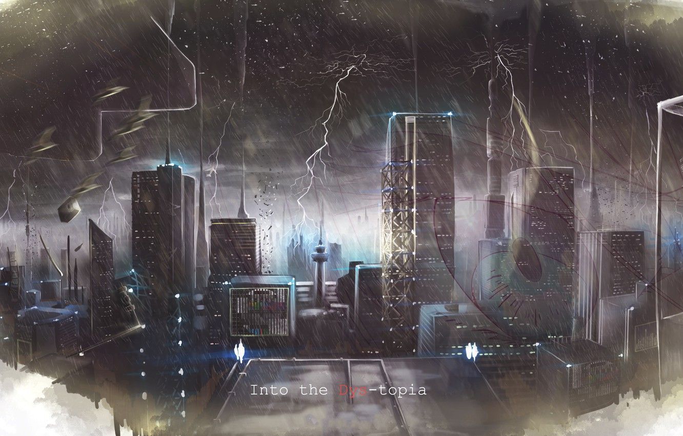 Wallpaper the storm, the city, rain, element, zipper, anime image for desktop, section арт