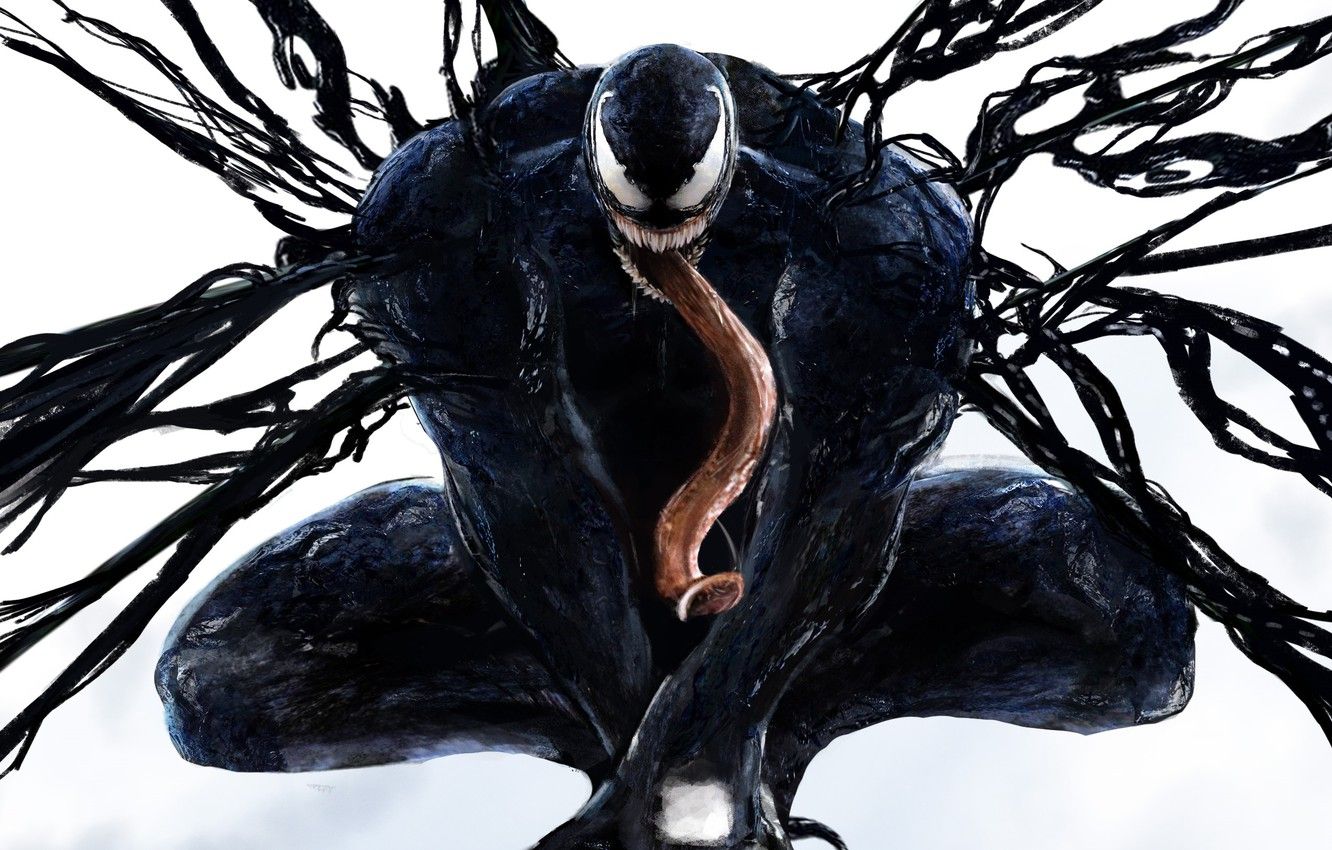 Wallpaper language, pose, white background, sitting, Venom, Venom, symbiote image for desktop, section фильмы