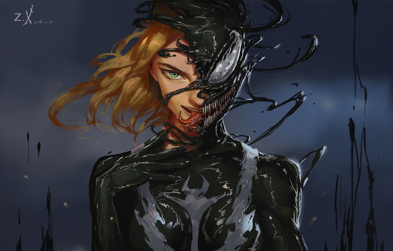 Wallpaper Girl, Language, Teeth, Art, Comics, MARVEL, Concept Art, Venom, Venom, Symbiote, MARVEL Comics, Comic Art, Comics Art, Old zhang, Venom lady, by Old zhang image for desktop, section прочее