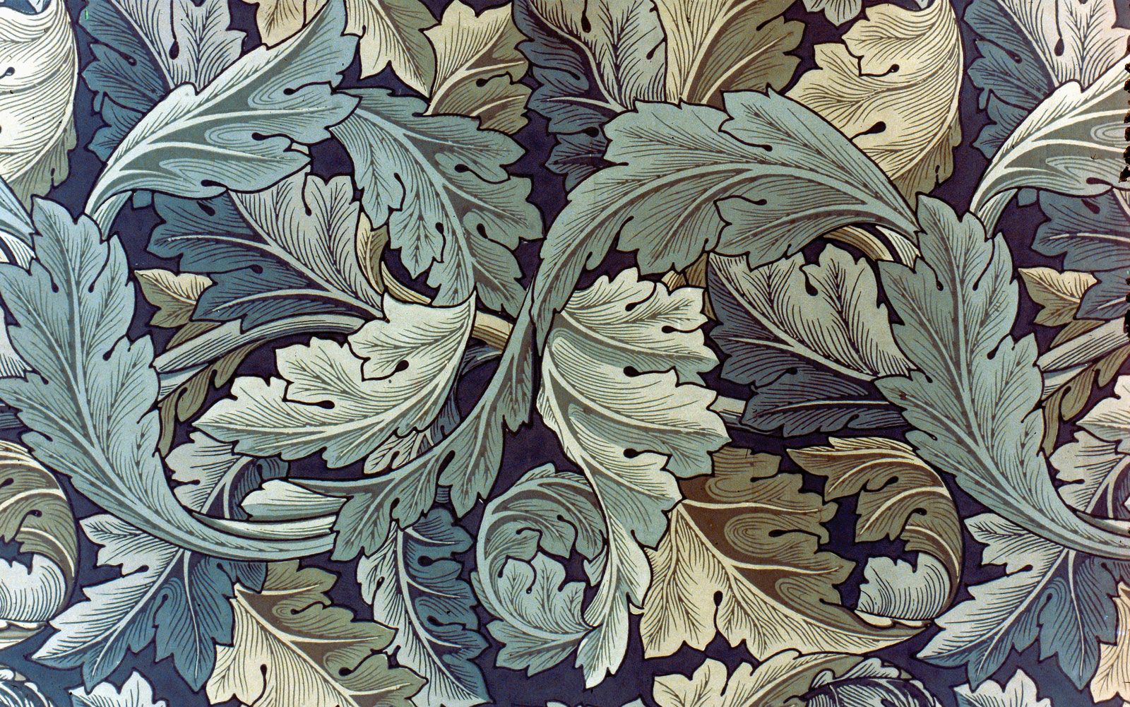 William Morris' iconic patterns are recognizable. Designed during 1800