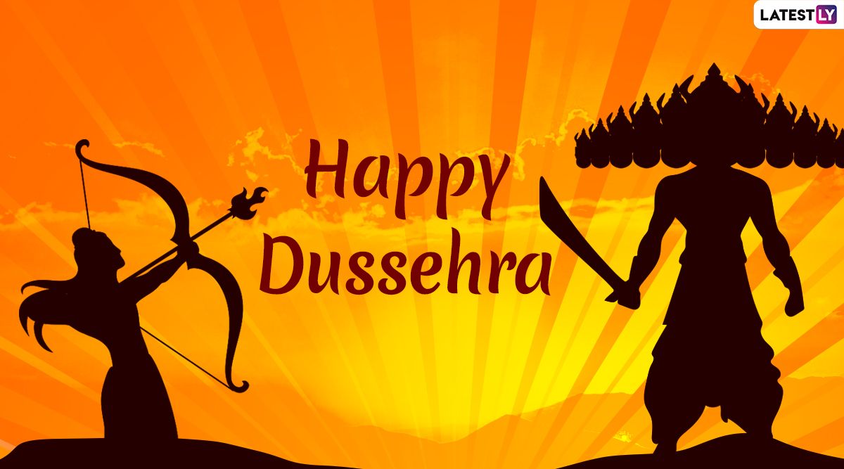 Happy Dussehra 2019 Image & Ravan Dahan HD Wallpaper For Free Download Online: Wish on Vijayadashami With Beautiful WhatsApp Stickers and GIF Image Greetings