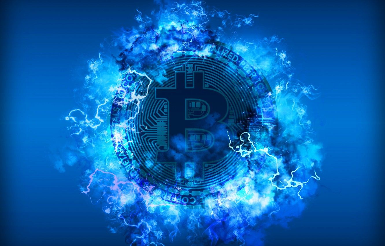 Wallpaper blue, lightning, blue, fon, coin, bitcoin, bitcoin, btc image for desktop, section рендеринг