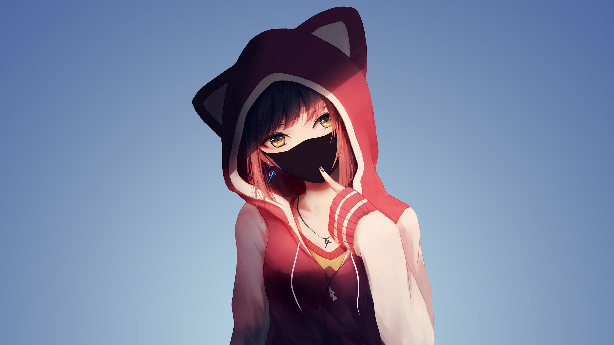 Download wallpaper 950x1534 anime girl in hoodie mask original iphone  950x1534 hd background 6571