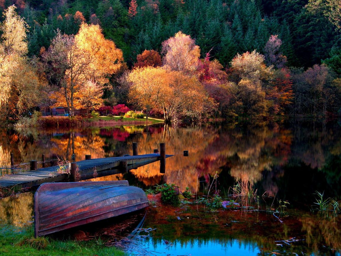 Boat At Autumn Lake HD desktop wallpaper, Widescreen, High Definition
