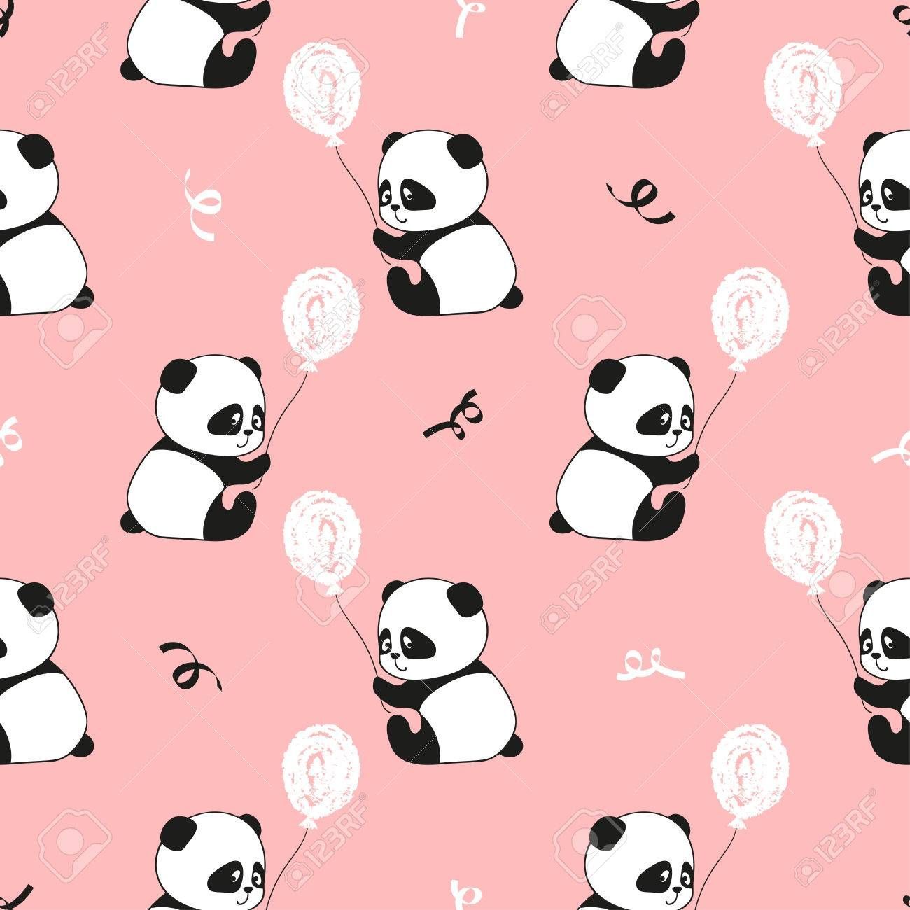 Cute panda bears and balloons. vector kids background royalty free. Cute girl wallpaper, Kids background, Cute panda